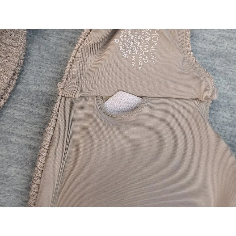 Monday Swimwear Bikini Set Womens P Petite Beige Textured Bandeau Ring Minimal